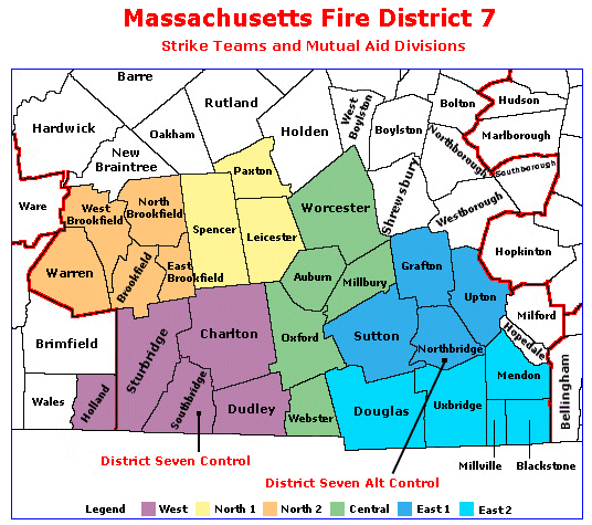 Map with highlights on counties included in Fire District 7
