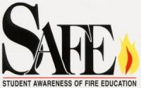 The words 'SAFE -Student Awareness of Fire Education&quot; with drawing of flame
